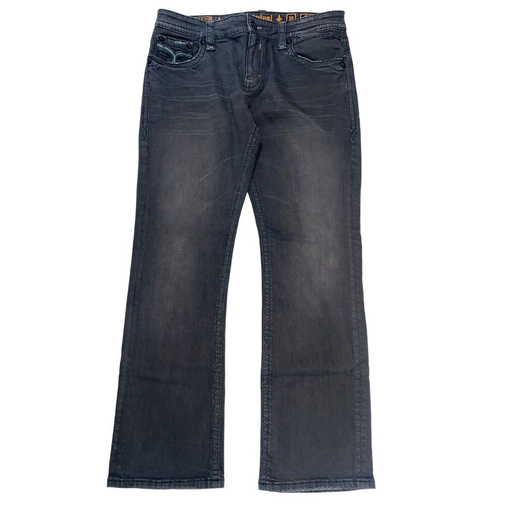 Rock Revival Mike Straight Distressed Gray Jeans Men's Size 38x34" Inseam